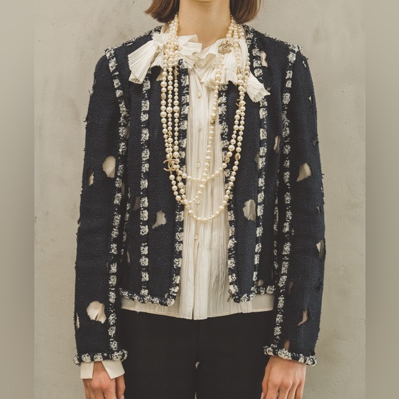 Chanel SS11 Metallic Distressed Hole Tweed Paneled Jacket - Picture 2 of 16